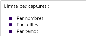 Zone de Texte: Limite des captures :
Par nombres
Par tailles
Par temps
